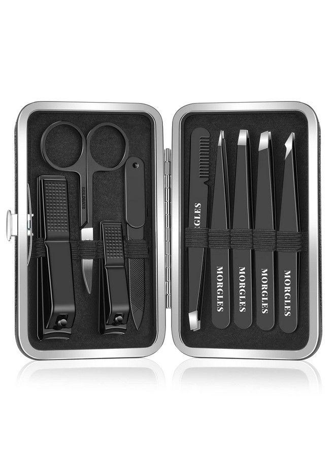MORGLES Tweezers Set And Nail Clippers Tweezers Set For Men Morgles 9Pcs Professional Stainless Steel Tweezers No Gaps With Leather Travel Case - Image 2