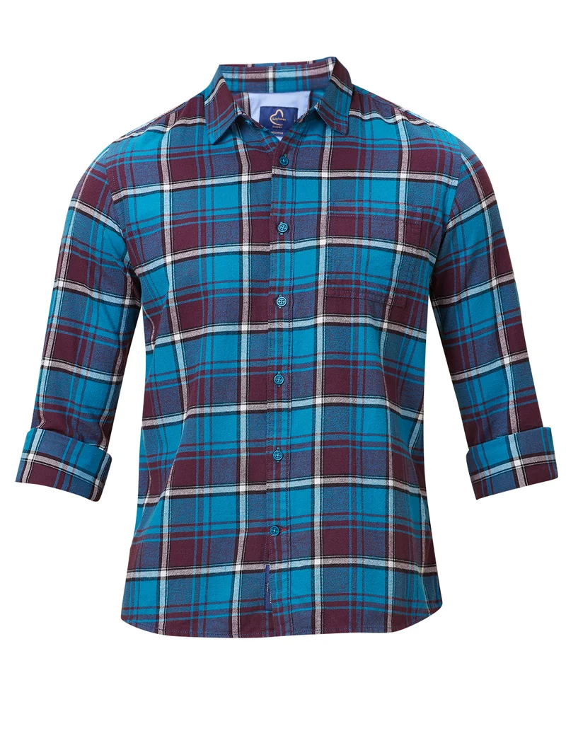 بيينغ هيومان Men Classic Slim Fit Spread Collar Tartan Checked Cotton Casual Shirt