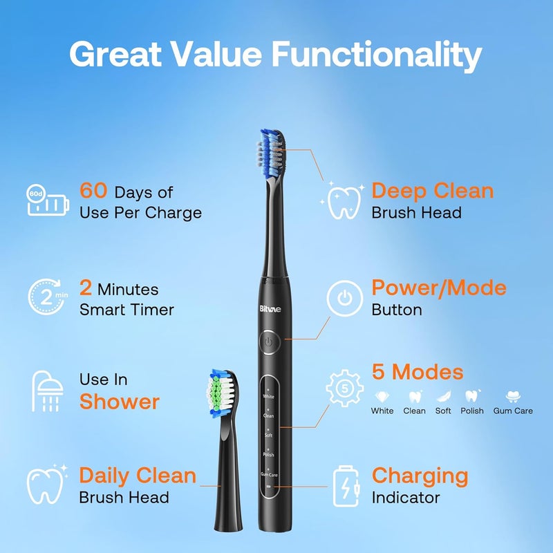 Bitvae D2 Electric Toothbrush with 8 Replacement Heads and Travel Case - ADA Accepted - Image 4