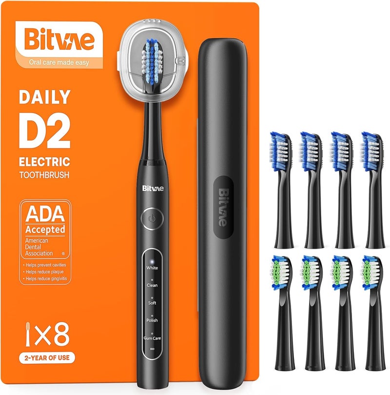 Bitvae D2 Electric Toothbrush with 8 Replacement Heads and Travel Case - ADA Accepted - Image 1
