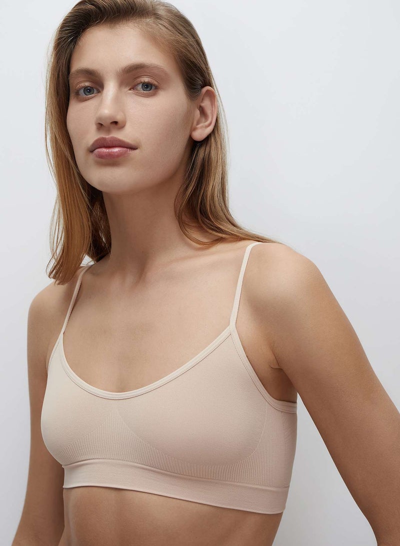 belle you Women's Seamless V-Neck Top with Thin Elastic Straps – Lightweight Microfiber Bra Top with Ribbed Bust Support – Wireless, Sizes XS to 4XL – Belle YOU - Image 3