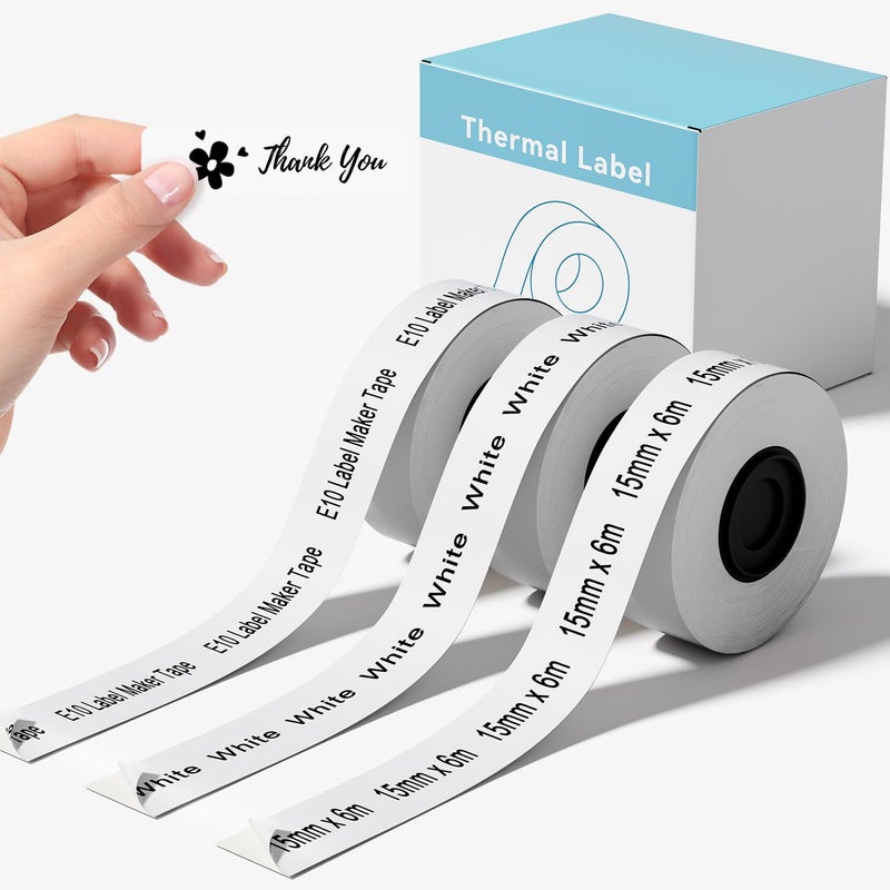 odolpin 3 Rolls Compatible with SUPVAN E10 E11 Bluetooth Label Maker Tape, White,Continous 0.59in x 19.68ft(15mmx6m),Thermal Laminated Label Paper, Self-Adhesive Multipurpose Labeling Tape - Image 1