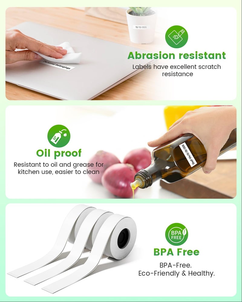 odolpin 3 Rolls Compatible with SUPVAN E10 E11 Bluetooth Label Maker Tape, White,Continous 0.59in x 19.68ft(15mmx6m),Thermal Laminated Label Paper, Self-Adhesive Multipurpose Labeling Tape - Image 5