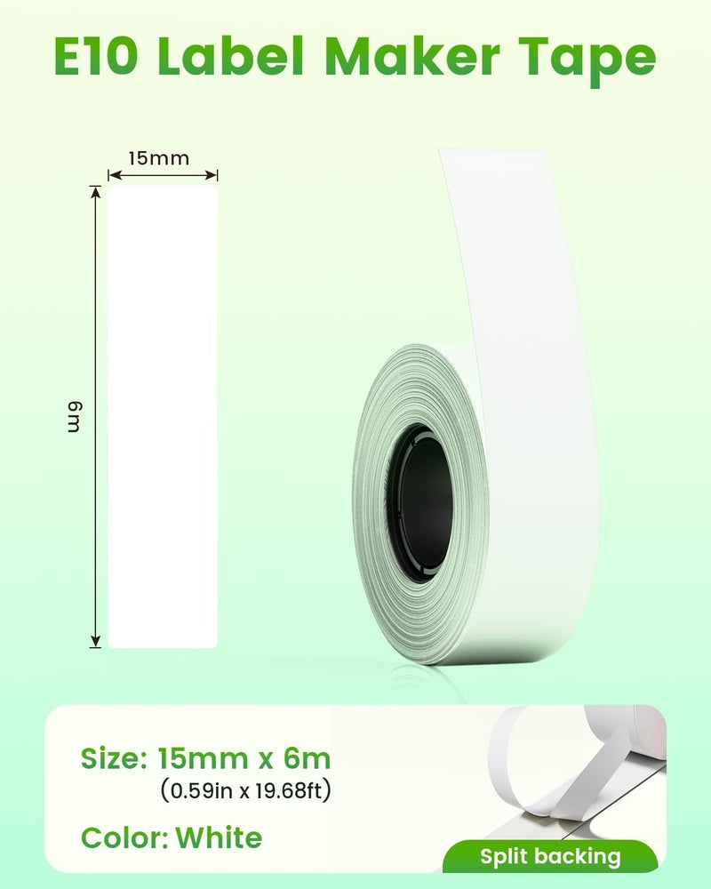odolpin 3 Rolls Compatible with SUPVAN E10 E11 Bluetooth Label Maker Tape, White,Continous 0.59in x 19.68ft(15mmx6m),Thermal Laminated Label Paper, Self-Adhesive Multipurpose Labeling Tape - Image 3
