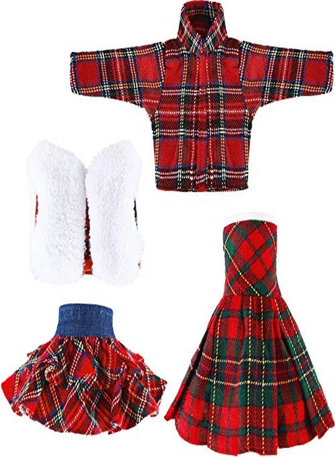 سكايليتي طقم ملابس دمية سكايليتي مكون من 4 قطع، إكسسوار ملابس سانتا، تنورة رقص للدمية، تي شيرت وسترة، لزينة عطلة عيد الميلاد للدمية - Image 1