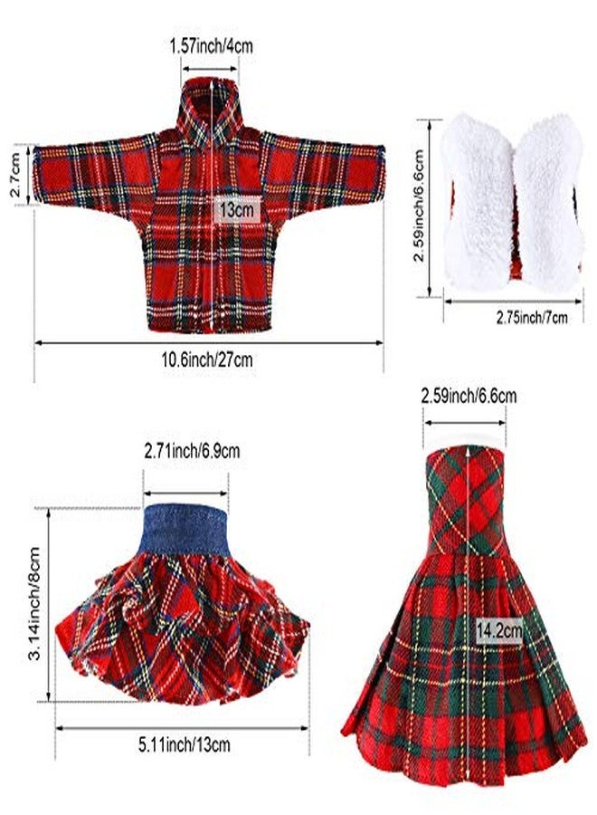 سكايليتي طقم ملابس دمية سكايليتي مكون من 4 قطع، إكسسوار ملابس سانتا، تنورة رقص للدمية، تي شيرت وسترة، لزينة عطلة عيد الميلاد للدمية - Image 2