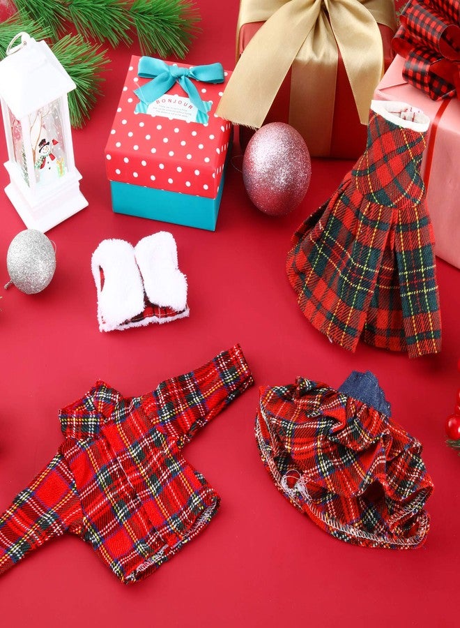 سكايليتي طقم ملابس دمية سكايليتي مكون من 4 قطع، إكسسوار ملابس سانتا، تنورة رقص للدمية، تي شيرت وسترة، لزينة عطلة عيد الميلاد للدمية - Image 4