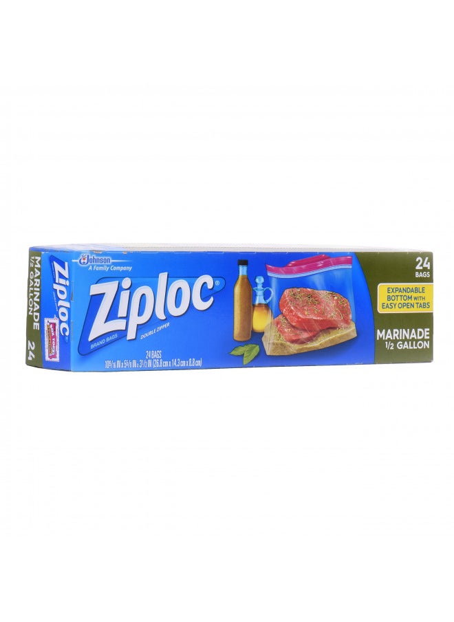 Ziploc Ziploc Marinade Bags, Expandable Bottom with Easy Open Tabs, Half Gallon, 24 Count, Pack of 3 (72 Total Bags)  - Image 3