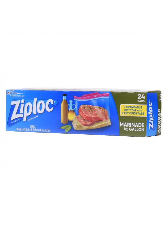 Ziploc Ziploc Marinade Bags, Expandable Bottom with Easy Open Tabs, Half Gallon, 24 Count, Pack of 3 (72 Total Bags)  - Image 2