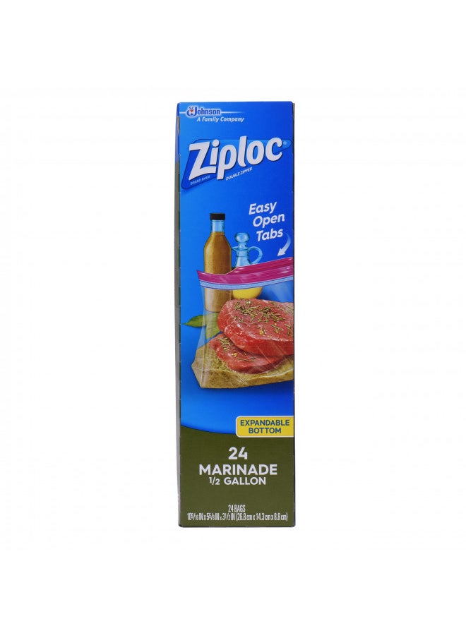 Ziploc Ziploc Marinade Bags, Expandable Bottom with Easy Open Tabs, Half Gallon, 24 Count, Pack of 3 (72 Total Bags)  - Image 4