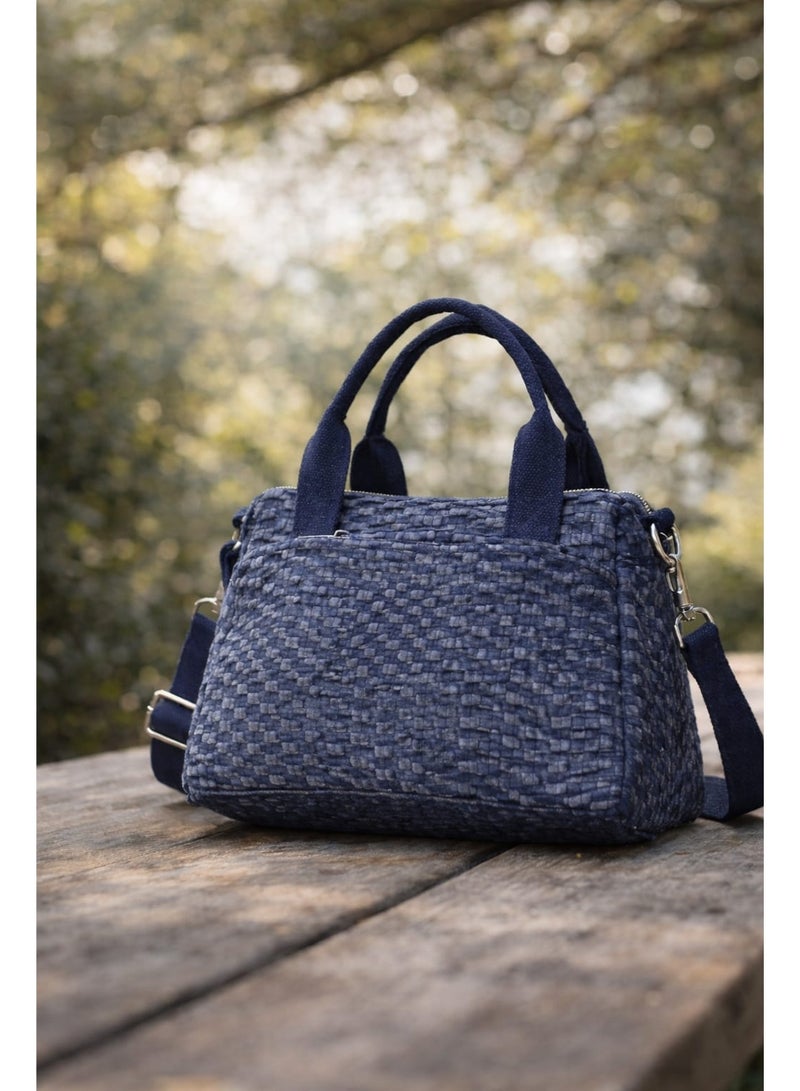 Stylish Floral Crossbody Bag – Compact Multi-Zip Shoulder & Handbag for Daily Use (Blue)