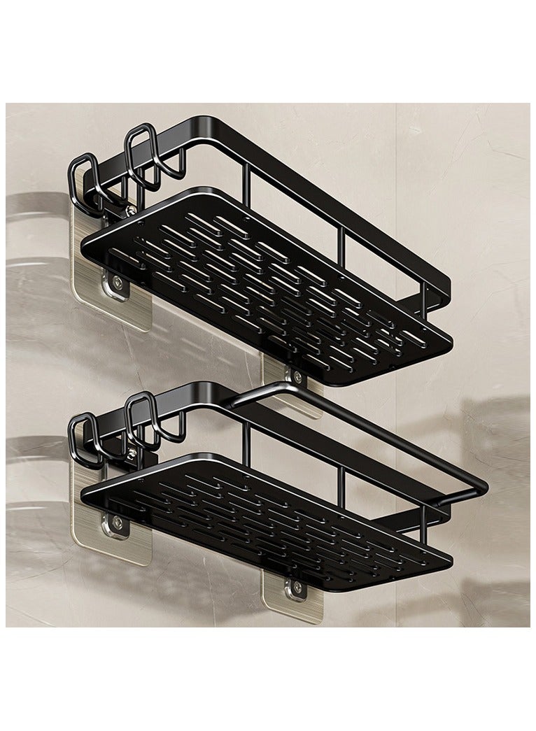 Hihonor Aluminum Shower Caddy, Adhesive Shower Shelves, 2-Pack With Hooks and Rod for Towels, No Drill Wall Mount Rustproof Premium Organizer for Bathroom, Kitchen, Black - Image 2