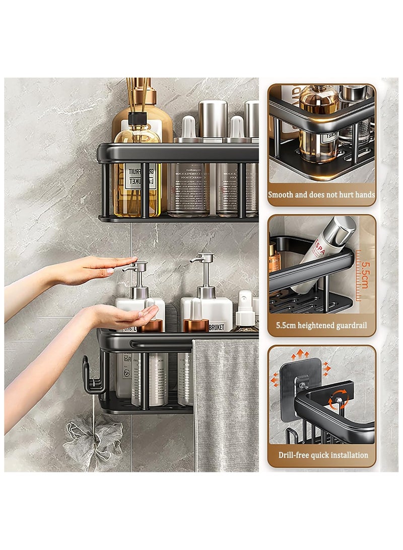 Hihonor Aluminum Shower Caddy, Adhesive Shower Shelves, 2-Pack With Hooks and Rod for Towels, No Drill Wall Mount Rustproof Premium Organizer for Bathroom, Kitchen, Black - Image 4