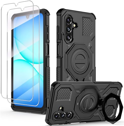 Liufcx for Samsung Galaxy A17 5G Case with 2 Pcs Screen Protector 360 Rotated Ring Magnetic Kickstand Military Grade Heavy Duty Shockproof Protective Cover Case for Galaxy A17 Black - Image 1