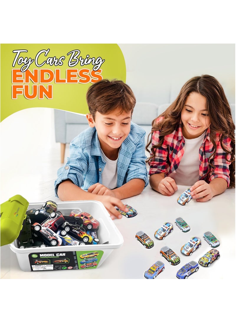 ESSEN 36 Pcs Toys Cars Party Favors Pull Back Race Cars Toy Mini Kids Toys for Boys Girls Toddlers Party Goodie Bag for 3-10 Years Old Kids Boys Girls Gift with Map and Storage Box  - Image 4