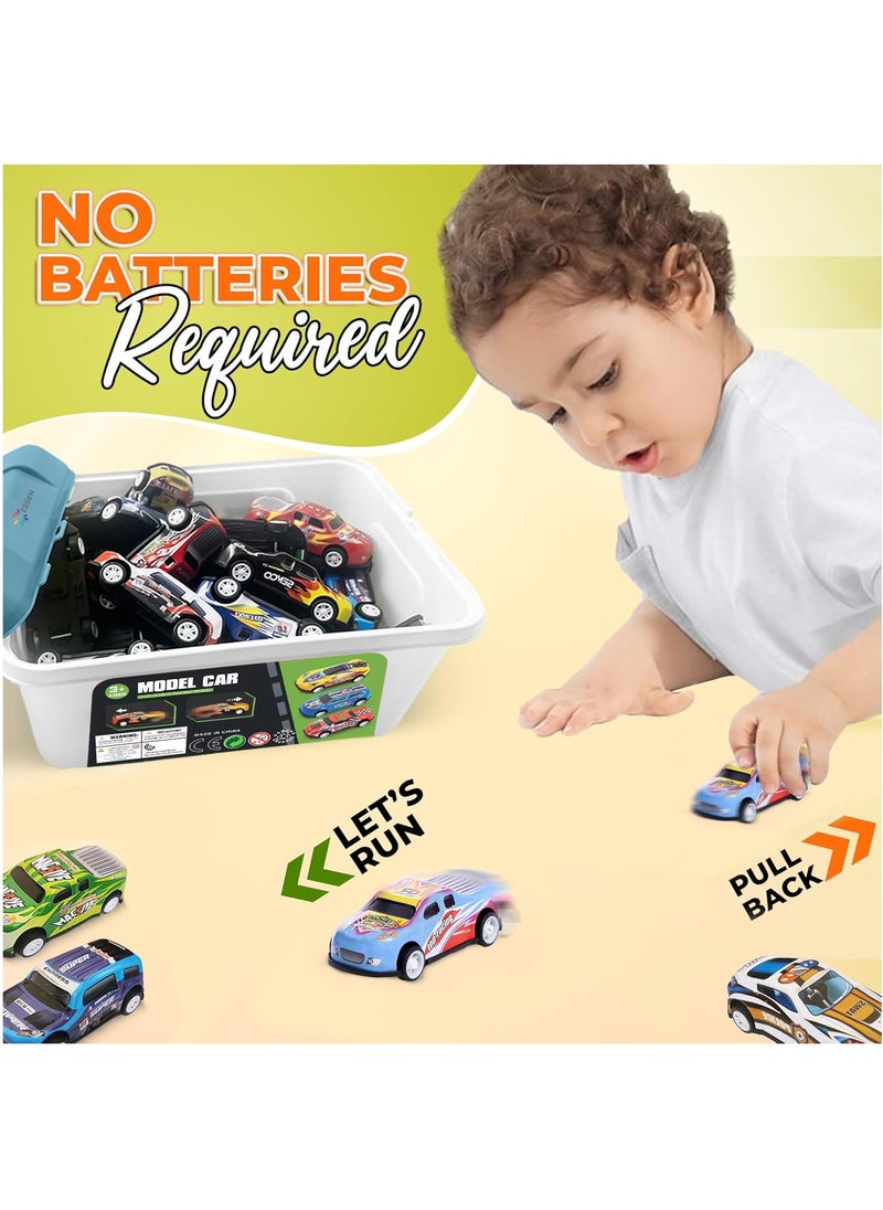 ESSEN 36 Pcs Toys Cars Party Favors Pull Back Race Cars Toy Mini Kids Toys for Boys Girls Toddlers Party Goodie Bag for 3-10 Years Old Kids Boys Girls Gift with Map and Storage Box  - Image 5
