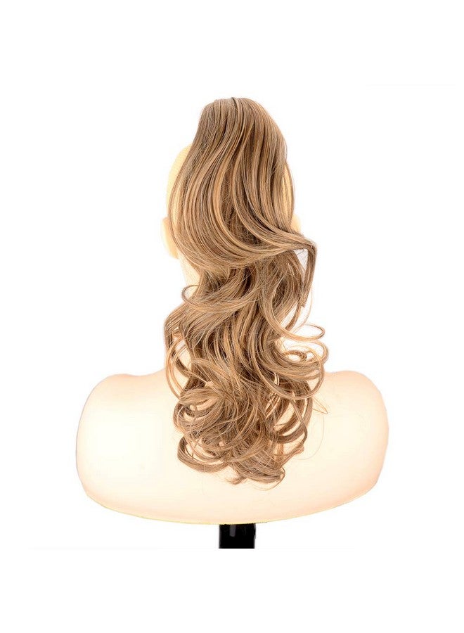 DIGUAN 13 Inches Ombre Claw Clip In Wavy Loose curly Synthetic Wrap Around Ponytail Extensions Short Pony Tail Clip In Extensions for Women Girl 4oz/115g (Caramel Blonde) - Image 2