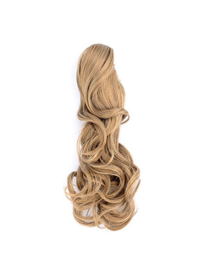 DIGUAN 13 Inches Ombre Claw Clip In Wavy Loose curly Synthetic Wrap Around Ponytail Extensions Short Pony Tail Clip In Extensions for Women Girl 4oz/115g (Caramel Blonde) - Image 3