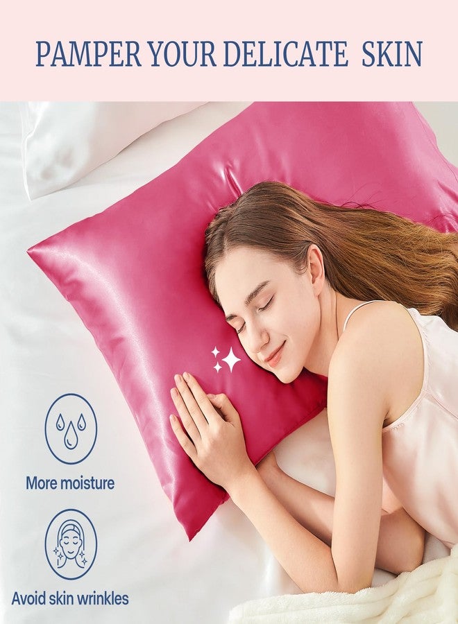 BEDELITE Satin Pillowcase for Hair and Skin, Super Soft and Cooling Similar to Silk Pillow Cases 2 Pack with Envelope Closure, Gift for Women Men(20"x26" Standard Size, Hot Pink) - Image 3