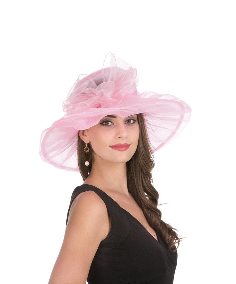 SAFERIN Women's Organza Church Derby Fascinator Bridal Tea Party Wedding Hat (Tz-Pink Bow)