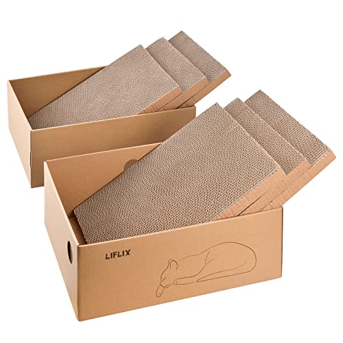 LIFLIX Cardboard Cat Scratcher with 2 Boxes 6PCS Reversible Cat Scratch Pads in Large Cat Scratcher Box 171 132 61 - Image 1