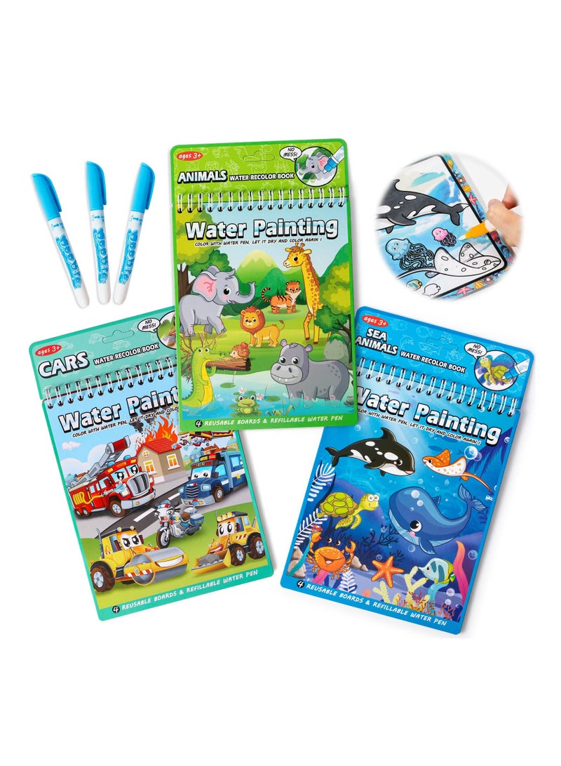 SYOSI 3Pcs Water Painting Book for Toddlers Coloring Paint with Activity Pad No Mess Reusable Educational Doodle Drawing Toys Kids Ages - Image 1