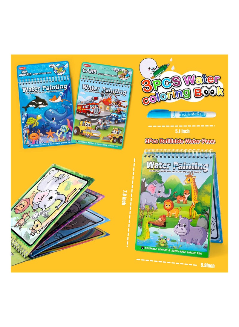 SYOSI 3Pcs Water Painting Book for Toddlers Coloring Paint with Activity Pad No Mess Reusable Educational Doodle Drawing Toys Kids Ages - Image 2