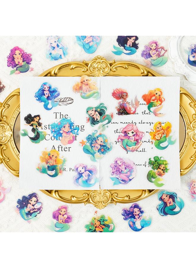 الأزرق جي دبليو لطيف حورية البحر الأميرة ملصق شفاف مقاوم للماء حقيبة الهاتف DIY حقيبة حقيبة اليد زينة زجاجة زجاجية - Image 2