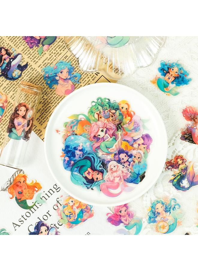 الأزرق جي دبليو لطيف حورية البحر الأميرة ملصق شفاف مقاوم للماء حقيبة الهاتف DIY حقيبة حقيبة اليد زينة زجاجة زجاجية - Image 1