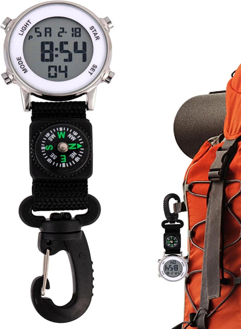 GGOOT Keychain Watch Carabiner,Mini Backpack Carabiner Watch | Pocket Watch Day Calendar Alarm Clock Compass LED Watch Outdoor Fashion Accessories - Image 5