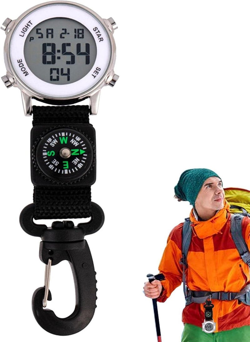 GGOOT Keychain Watch Carabiner,Mini Backpack Carabiner Watch | Pocket Watch Day Calendar Alarm Clock Compass LED Watch Outdoor Fashion Accessories - Image 1