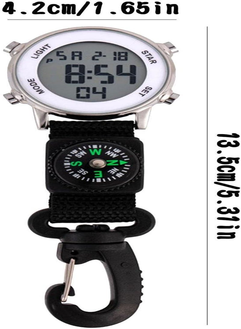GGOOT Keychain Watch Carabiner,Mini Backpack Carabiner Watch | Pocket Watch Day Calendar Alarm Clock Compass LED Watch Outdoor Fashion Accessories - Image 4
