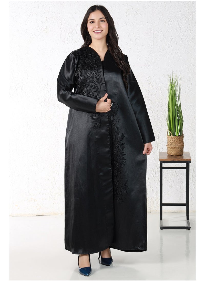 alwan aljamal - Black abaya embroidered with a black pattern - Image 1