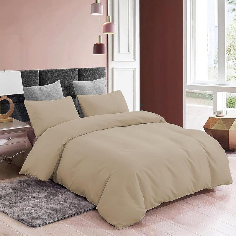 EDMUND Brushed Microfiber Single Bed Duvet Cover SetComforter CoverRajai CoverBlanket Cover 60x90 Inch Quilt Cover Single Bed with Zipper Pillow Cover Beige - Image 3