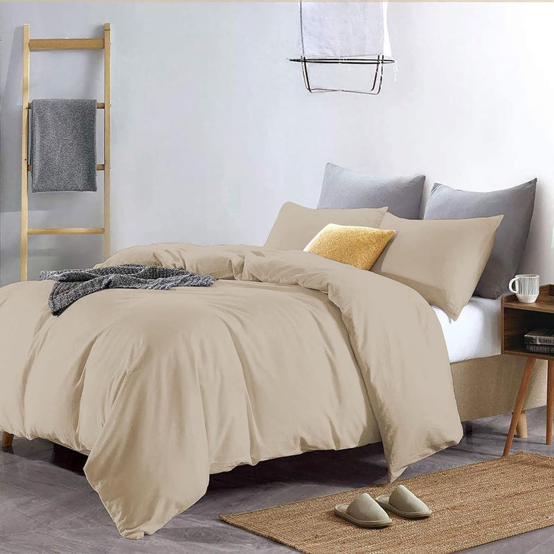 EDMUND Brushed Microfiber Single Bed Duvet Cover SetComforter CoverRajai CoverBlanket Cover 60x90 Inch Quilt Cover Single Bed with Zipper Pillow Cover Beige - Image 2
