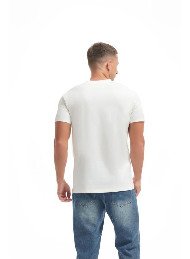 VEIISAR V Neck Mens T Shirt - Premium Fitted Soft Men's T-Shirts - Wrinkle Resistant & Breathable V8 White M, V8 White, M - Image 2