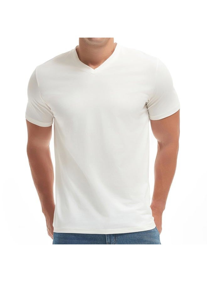 VEIISAR V Neck Mens T Shirt - Premium Fitted Soft Men's T-Shirts - Wrinkle Resistant & Breathable V8 White M, V8 White, M - Image 1