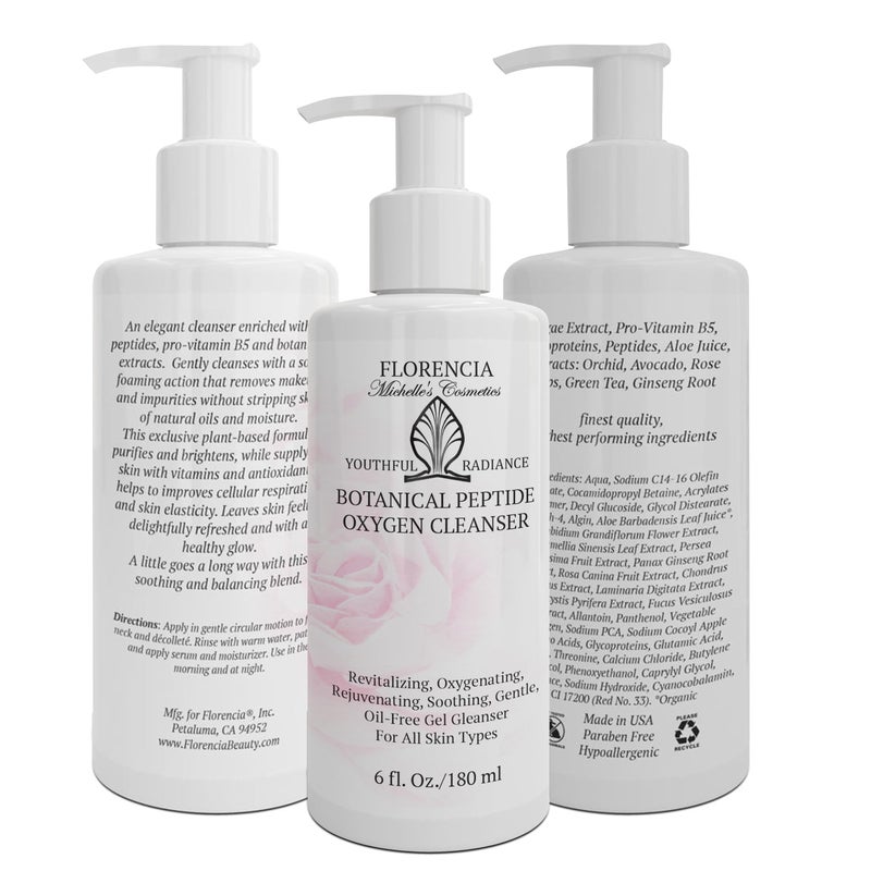 Florencia Botanical Peptide Oxygen Cleanser - Oil-Free Daily Foaming Gel Face Wash for Dry, Oily, or Sensitive Skin - With Peptides, Botanicals, Glycoproteins - Revitalizing Cleanser, 6 oz - Image 5