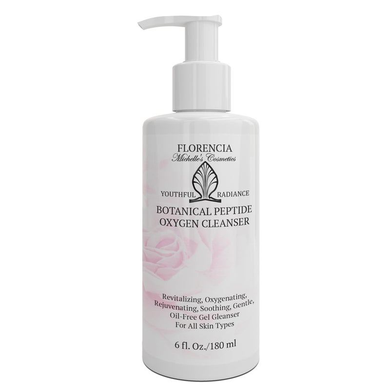 Florencia Botanical Peptide Oxygen Cleanser - Oil-Free Daily Foaming Gel Face Wash for Dry, Oily, or Sensitive Skin - With Peptides, Botanicals, Glycoproteins - Revitalizing Cleanser, 6 oz - Image 1