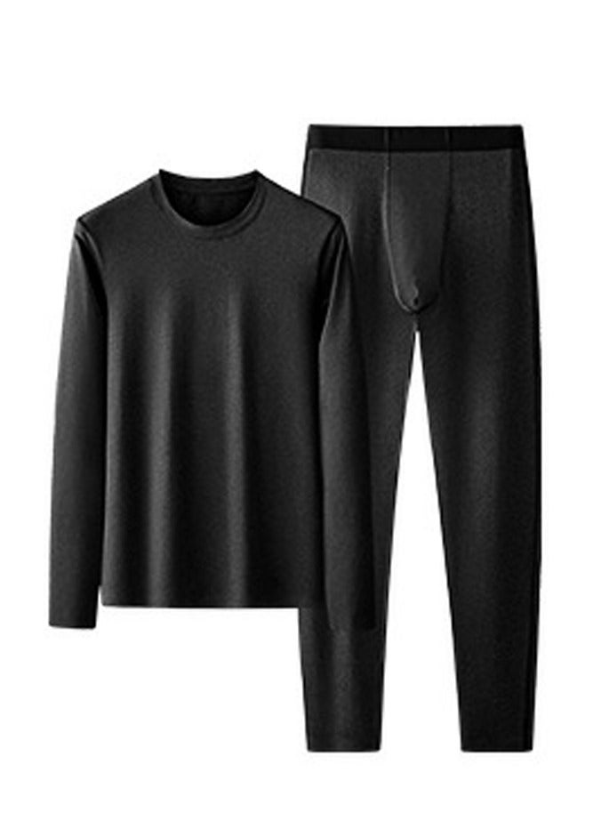 إسكدنيا Mens Long Johns Cotton And Thermal Underwear Set 2 Piece Cold Weather Base Layer Set for Men Black 