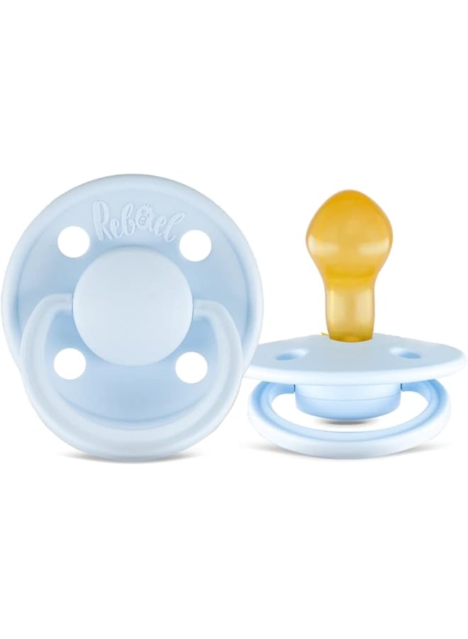 Rebael Mono Natural Rubber Round Pacifier Size 2 Baby 6M Plus 1 Pack Tiny Sky - Image 1