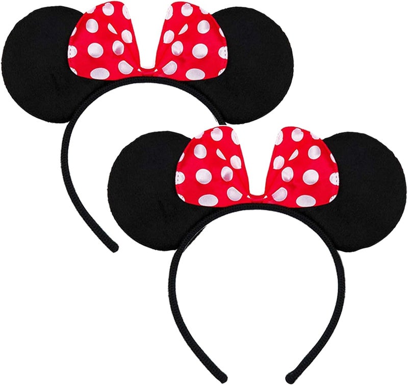 FANYITY Mouse Ears Headbands Sequin Hair Band for Girls Women Boys Party, 2 Pieces (RED DOT) - Image 1