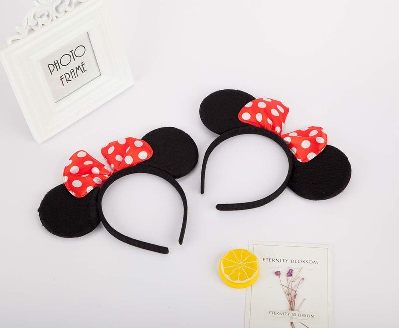 FANYITY Mouse Ears Headbands Sequin Hair Band for Girls Women Boys Party, 2 Pieces (RED DOT) - Image 4