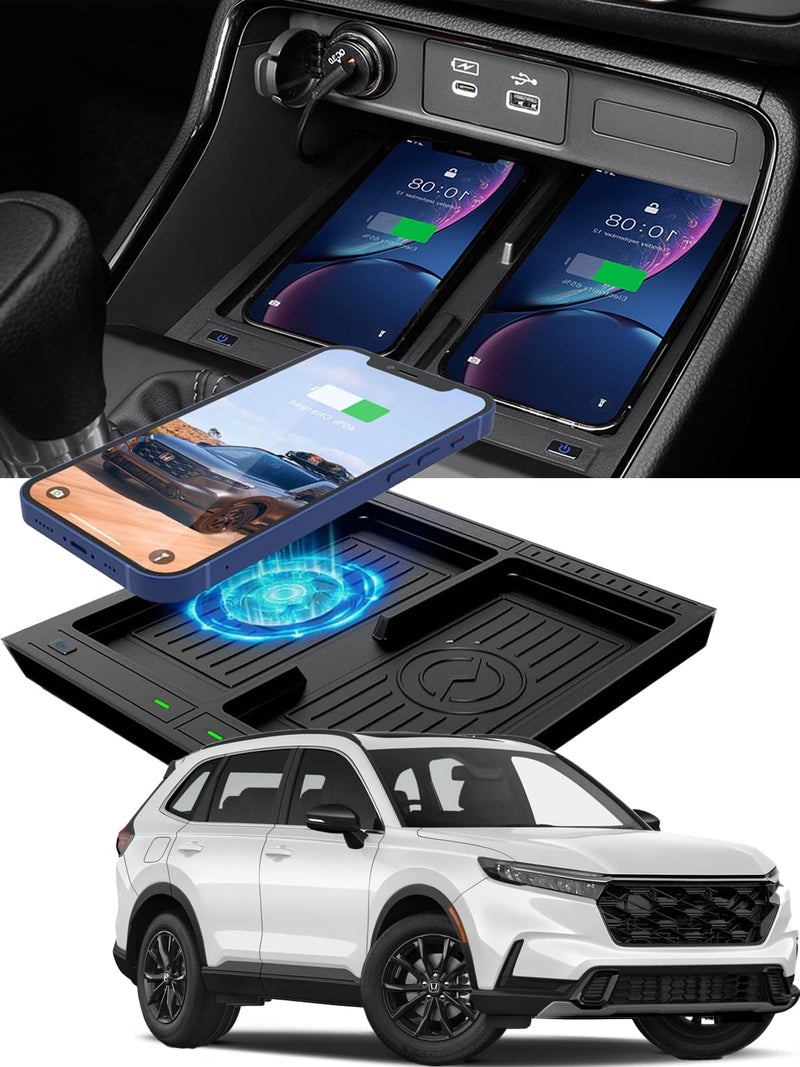 CarQiWireless شاحن لاسلكي CarQiWireless لهوندا CRV 2023 2024 2025 2026 لوحة شحن لاسلكية للهاتف في وحدة التحكم المركزية ملحقات CR-V الرياضية الهجينة شاحن هاتف لاسلكي مزدوج الوضع لسيارة CRV 2023-2026 - Image 1