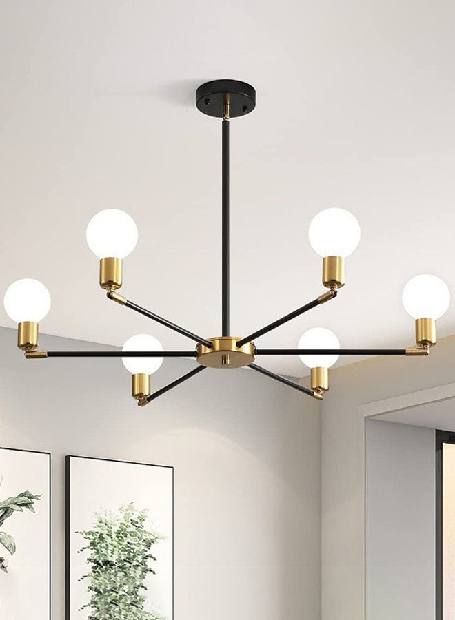 TAPIT 6-Light Modern Chandelier with Adjustable Rotatable Lamp Arms Mid Century Industrial Black & Gold Semi Flush Mount Ceiling Light Fixture E27 Base Hanging Lamp for Dining Room Living Room Bedroom (Bulb Not Included) - Image 1