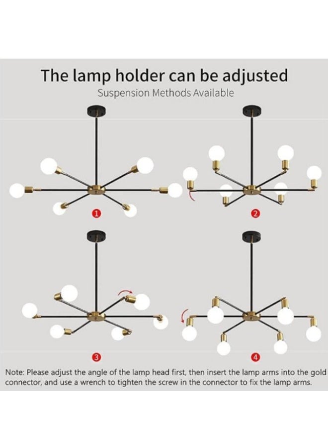 TAPIT 6-Light Modern Chandelier with Adjustable Rotatable Lamp Arms Mid Century Industrial Black & Gold Semi Flush Mount Ceiling Light Fixture E27 Base Hanging Lamp for Dining Room Living Room Bedroom (Bulb Not Included) - Image 2