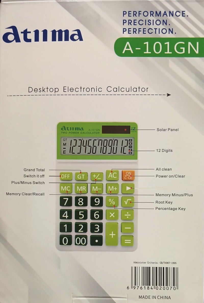 Atuma Calculator/See the Best Moving and Clear Screen/12 Digits/Solar Powered/Unique Design/Color Matched - Image 1