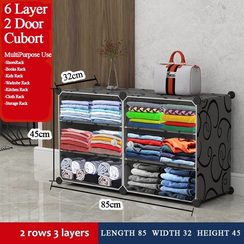 AYSIS Multipurpose Portable Baby Wardrobe Organizer, Foldable, Collapsible DIY Plastic Wardrobe Organizer for Clothes (DIY Plastic) Black, 6 Layer 2 Door - Image 2