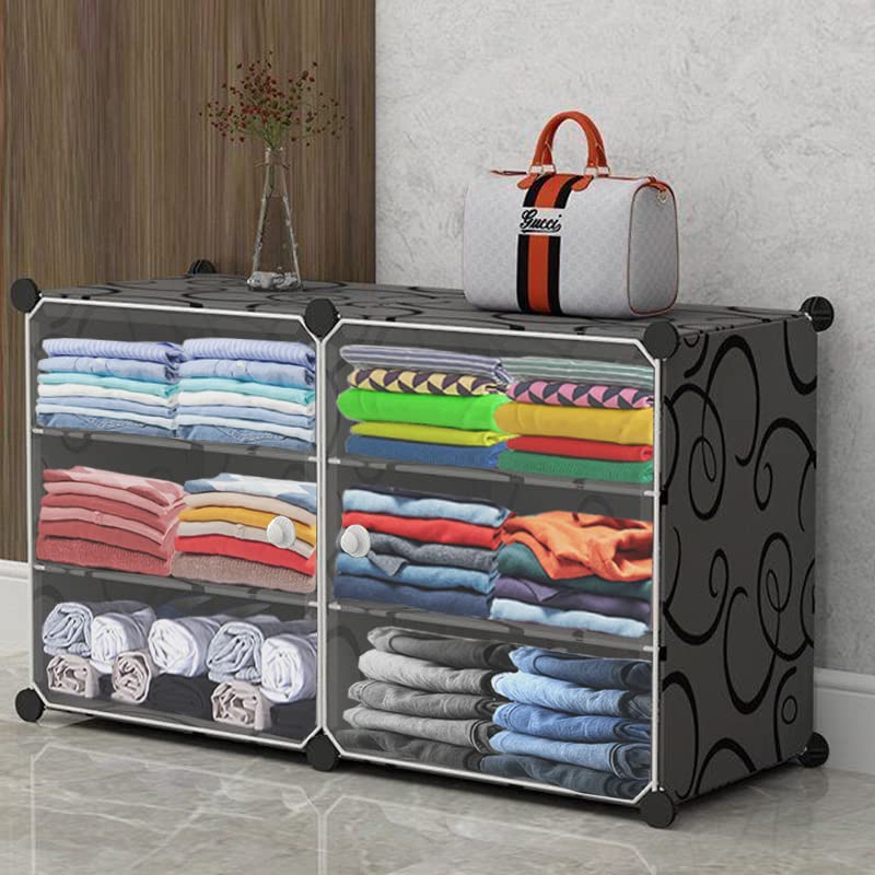 AYSIS Multipurpose Portable Baby Wardrobe Organizer, Foldable, Collapsible DIY Plastic Wardrobe Organizer for Clothes (DIY Plastic) Black, 6 Layer 2 Door - Image 1