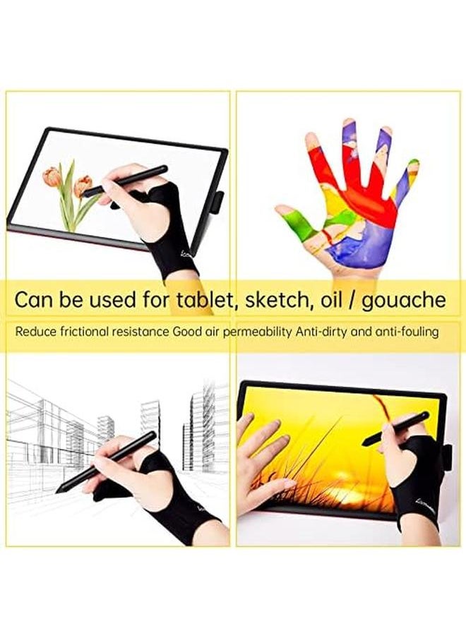 Digital Drawing Glove 2 Pack Artist Glove For Drawing Tablet Ipad Sketching Art Glove With Two Finger For Right Hand And Left Hand （Smudge Guard Small 2.95 X8.18Inch